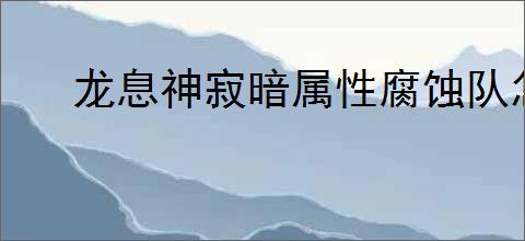 龙息神寂暗属性腐蚀队怎么玩,龙息神寂暗属性腐蚀队搭配攻略