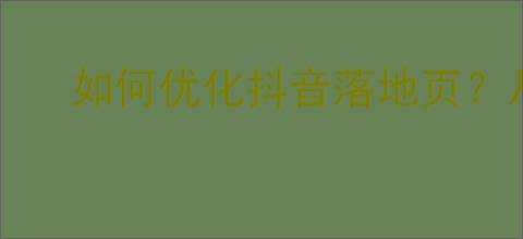 如何优化抖音落地页?从设计到内容布局的全面指南!